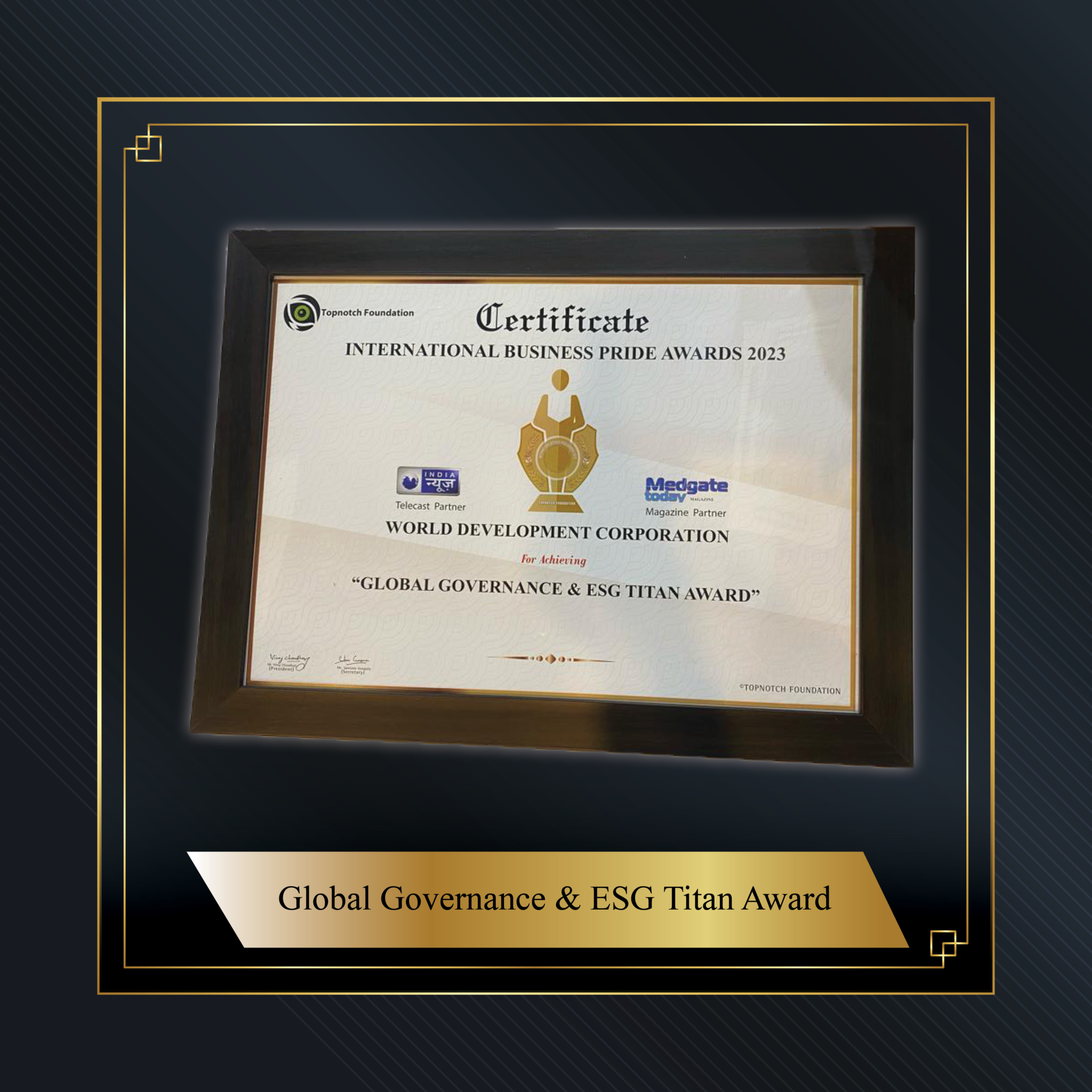 Global award certificate